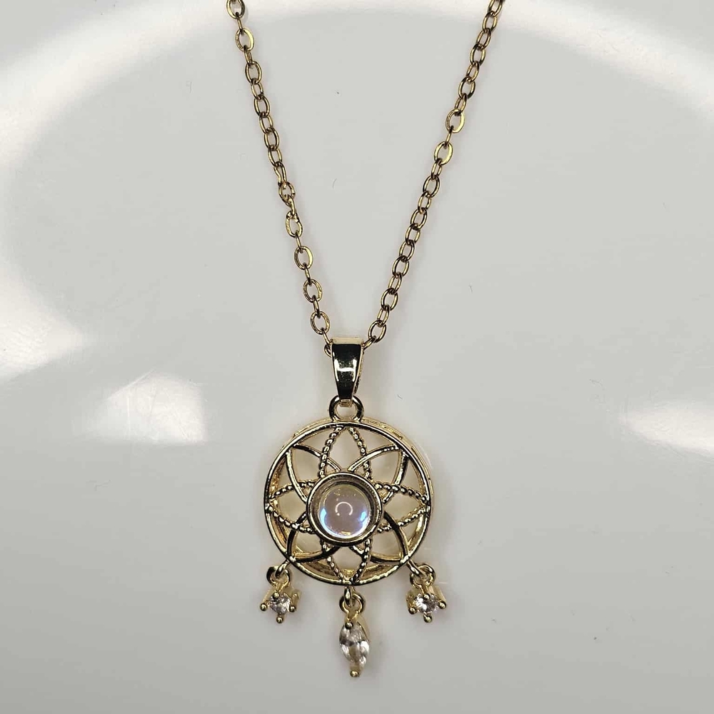 Elegant 18k Gold Plated Dream Catcher Pendant Necklace With Zircone Stone